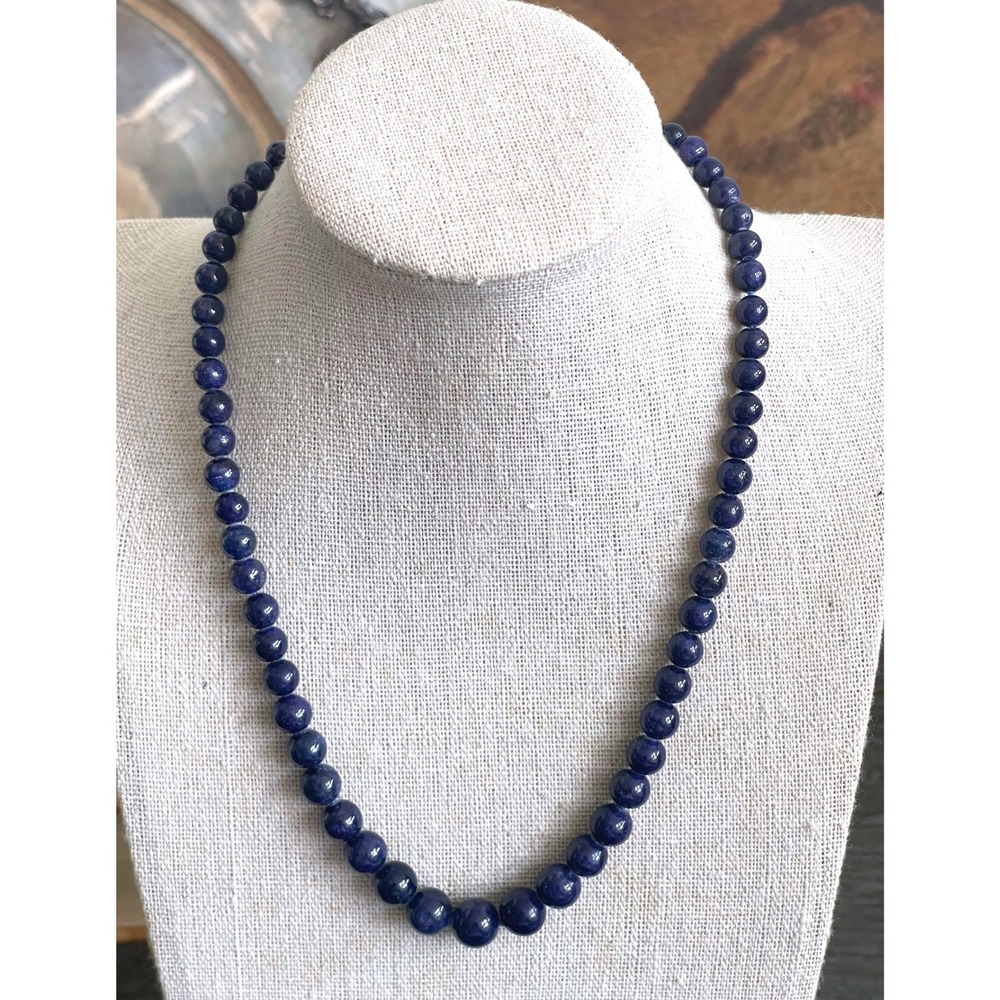 Vintage Lapis Lazuli Graduated Bead Necklace 14K White Gold Clasp 16" 39g